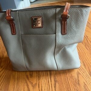 Dooney & Bourke Gray Leather Tote with Brown Trim
